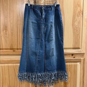 Denim Western Cowgirl Cottagecore Midi/Maxi Skirt Frayed Hem by Jypsy Jeans 7/8